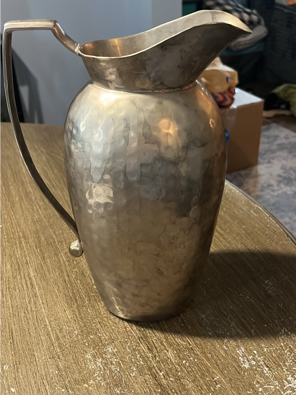 Hammered Metal Pitcher - Brushed Silver Finish